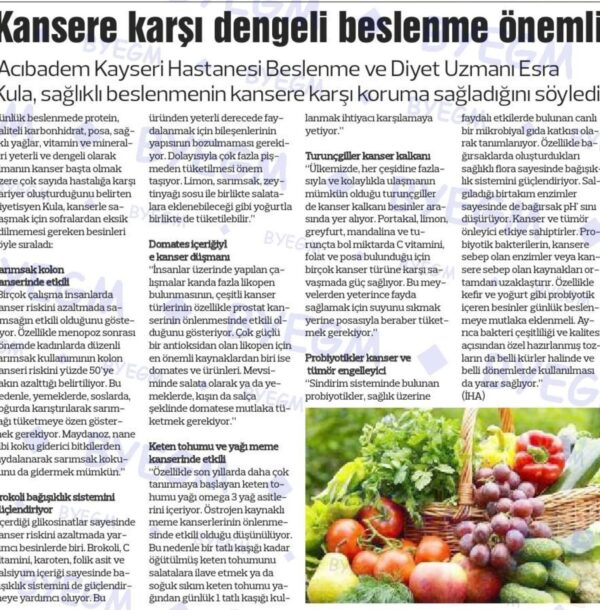 Kansere Karşı Dengeli Beslenme Önemli