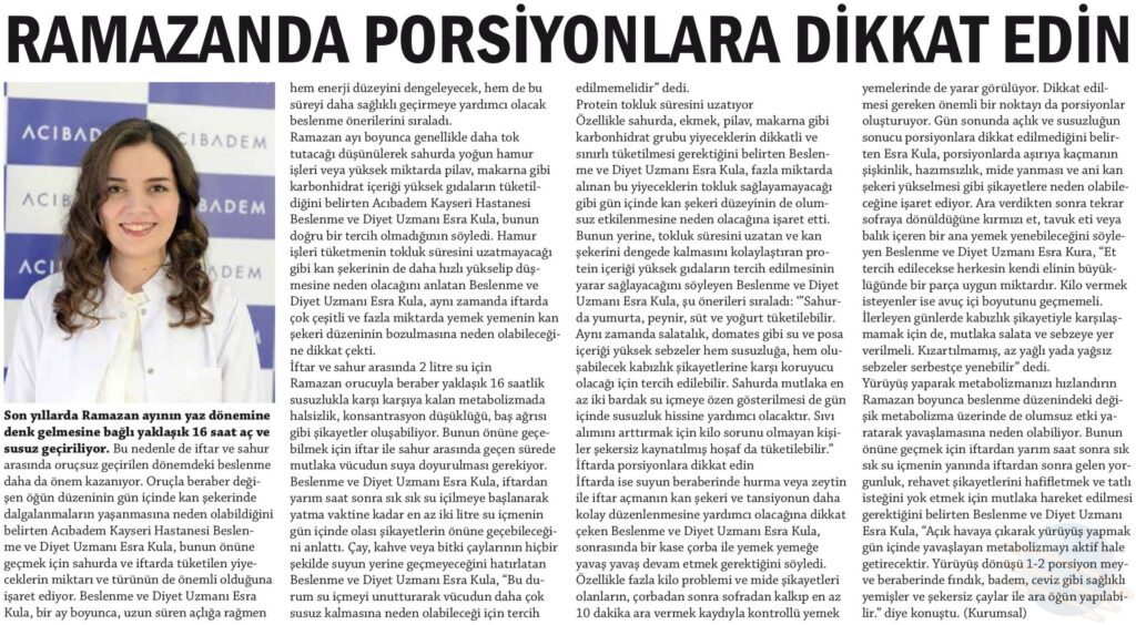 Ramazanda Porsiyonlara Dikkat Edin