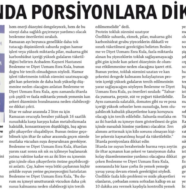 Ramazanda Porsiyonlara Dikkat Edin