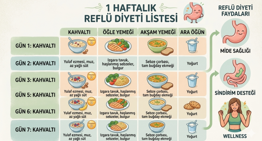 1 Haftalık Reflü Diyeti Listesi