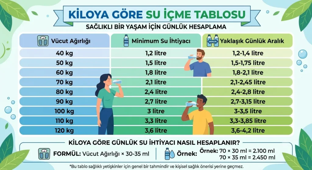 Kiloya Göre Su İçme Tablosu
