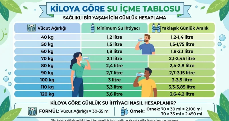 Kiloya Göre Su İçme Tablosu Kiloya Göre Su İçme Tablosu