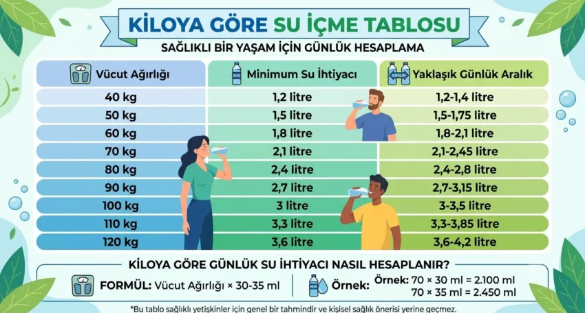 Kiloya Göre Su İçme Tablosu